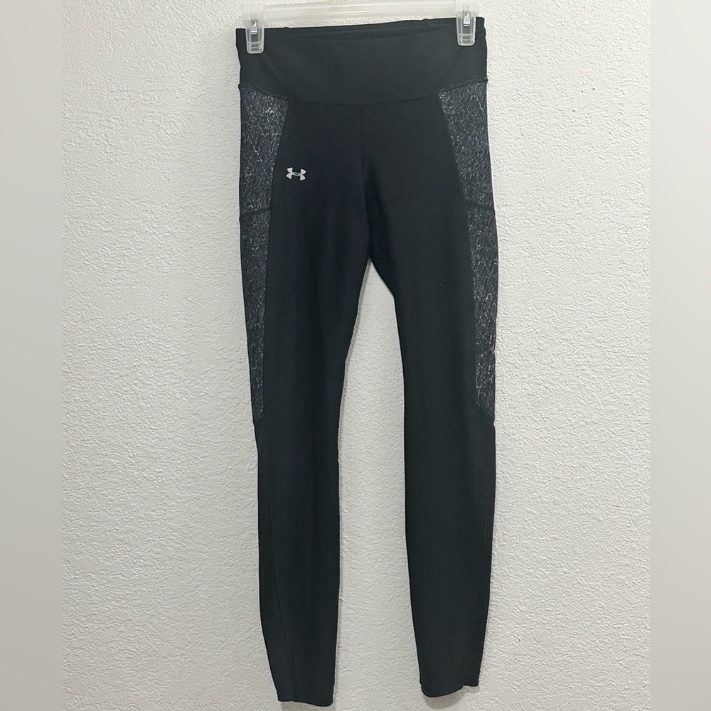 Under Armour Womens Heat Gear Compression Mesh Leggings Black/Gray Size M